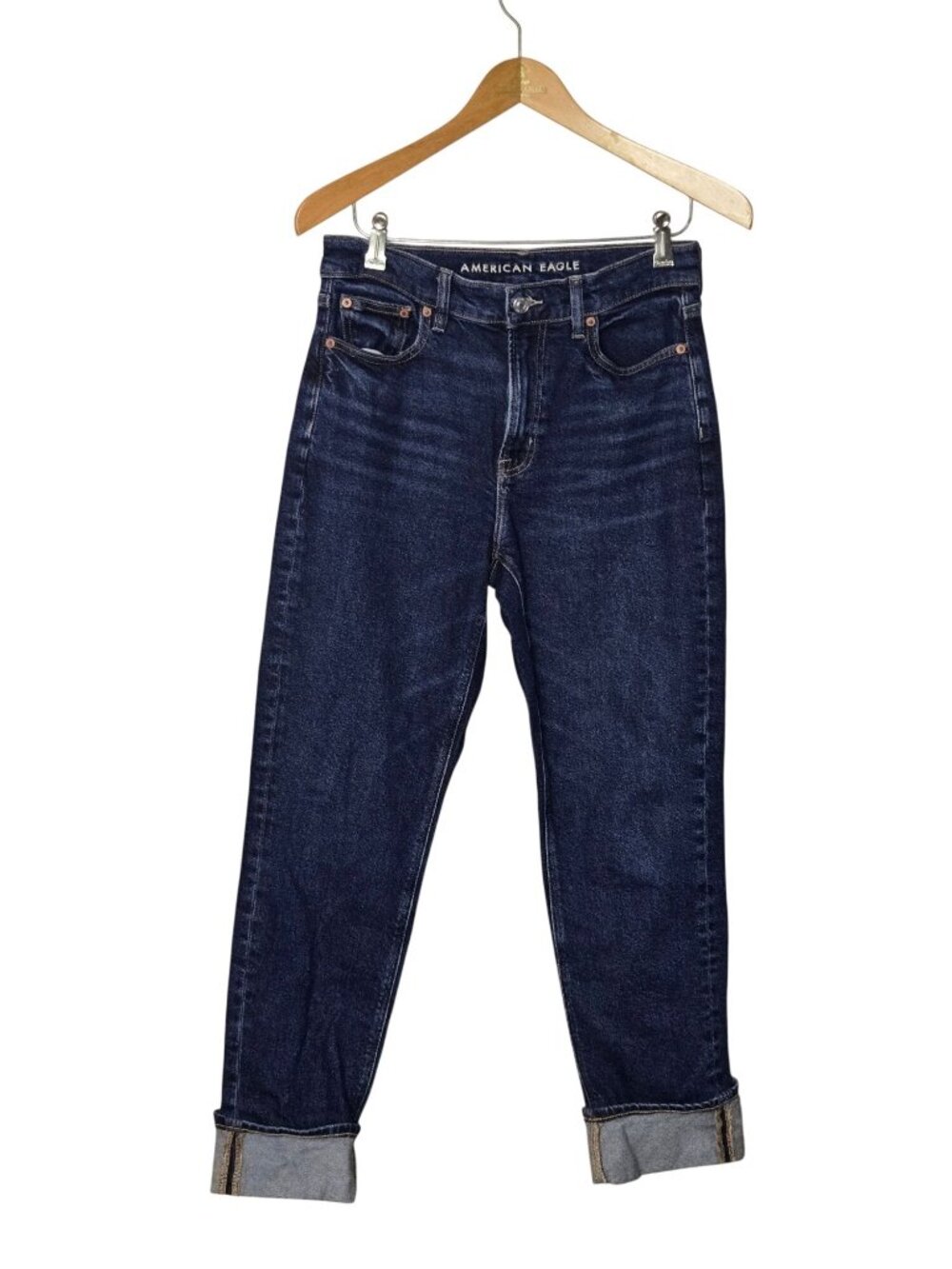 American Eagle Super High Rise Straight Stretch Cuffed Denim Jeans Size 4
